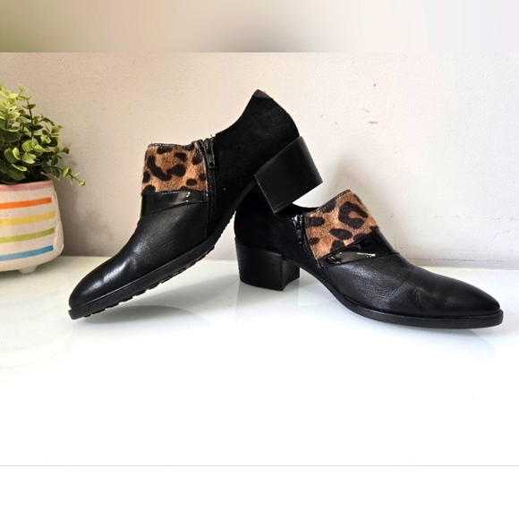 HISPANITAS Leather/Patent Leather/ Fur Black/Leopard Print Block Heel Shoes.40 - Picture 1 of 12